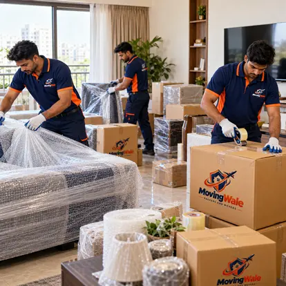 Moving Wale team packing furniture for a household move in Gurugram